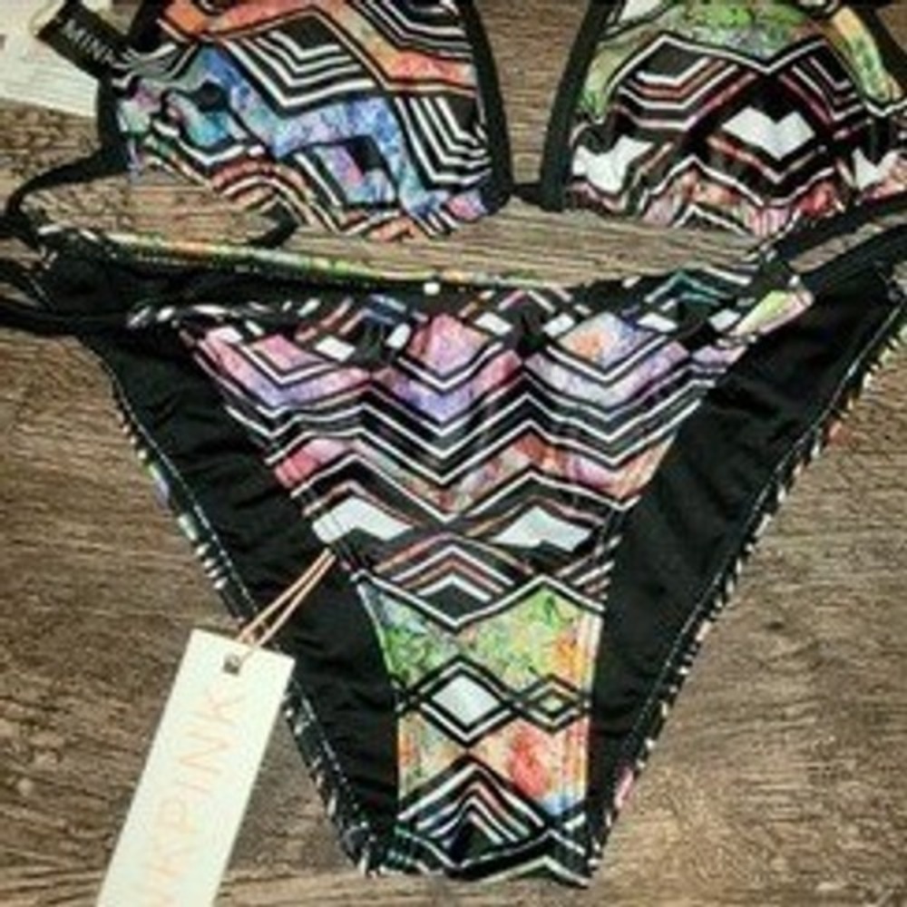 MINKPINK Multicolor Geometric Print Bikini Set Swimsuit Beachwear - Picture 3 of 4